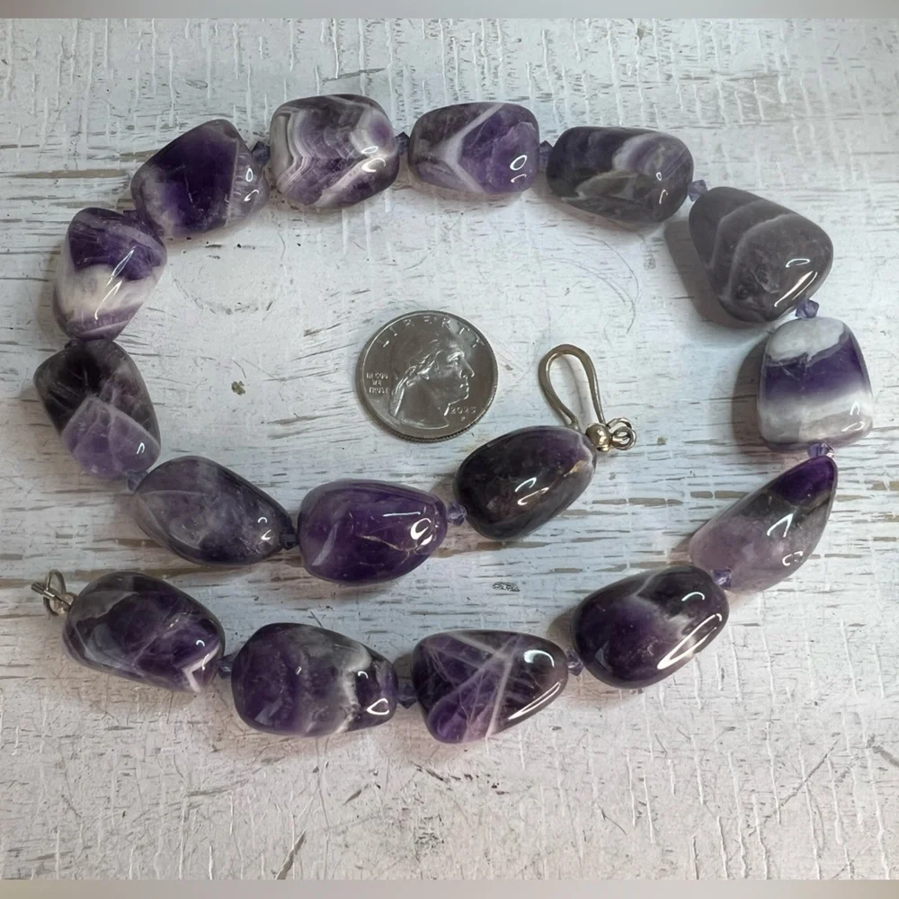 Amethyst Chevron Stone Necklace w/925 Hook Clasp 18” D15